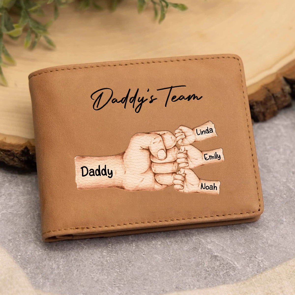 Together We're A Team - Personalized Father Leather Wallet