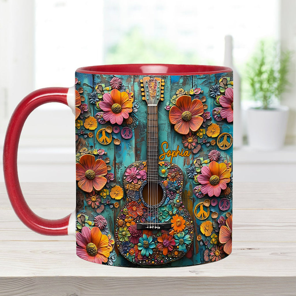 Vintage Hippie Guitar - Personalized Hippie Accent Mug