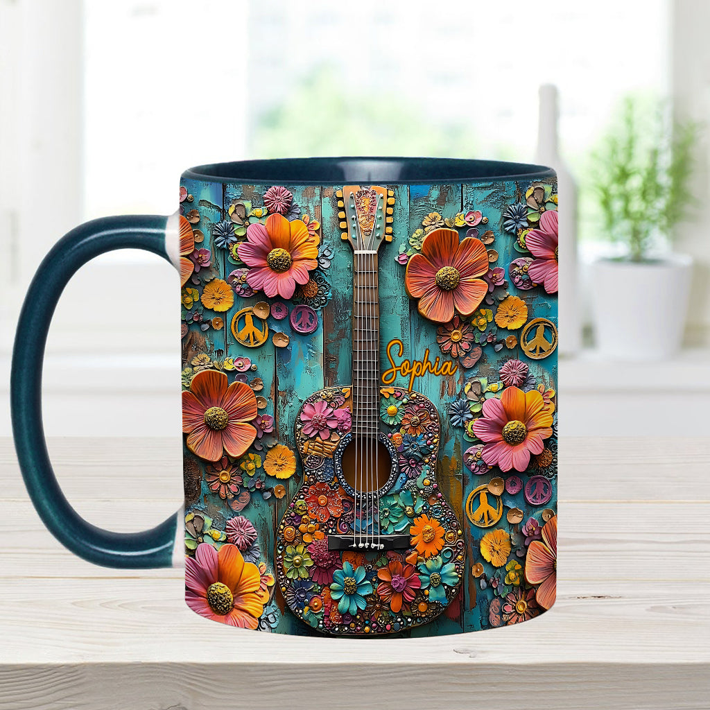 Vintage Hippie Guitar - Personalized Hippie Accent Mug