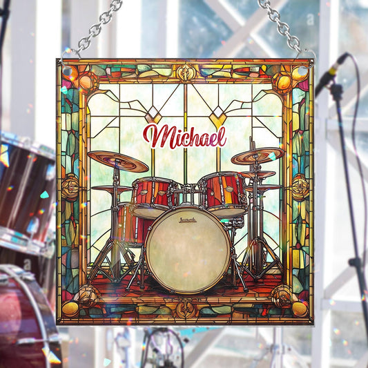 Love Drums - Ornement attrape-soleil personnalisé à suspendre à la fenêtre, motif batteur