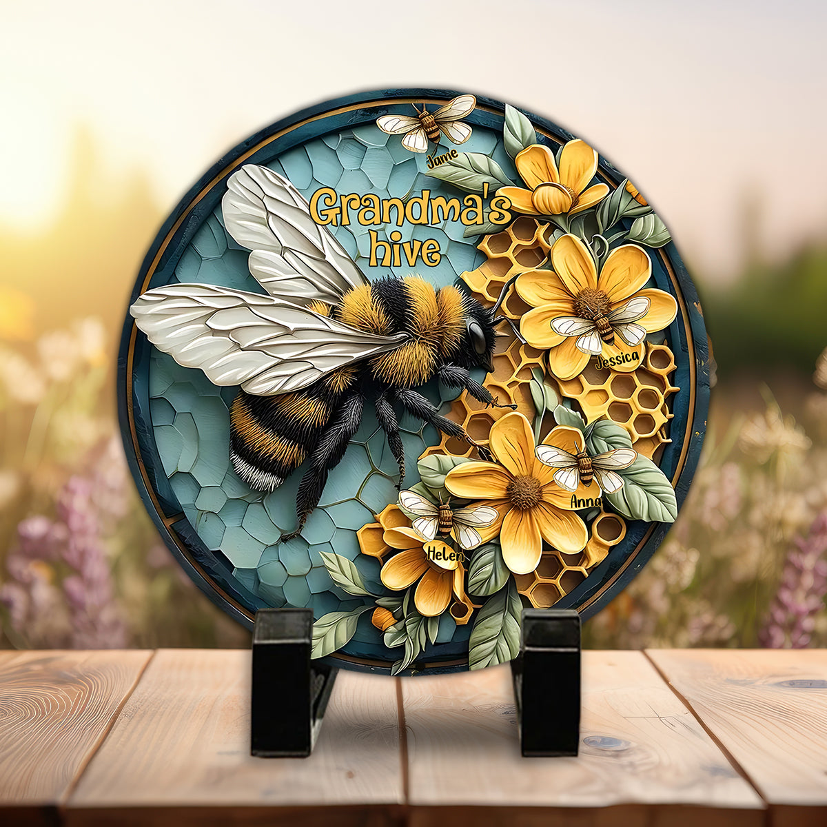 Omas Bienenstock – Beliebiger Titel – Personalisierter runder Oma-Stein