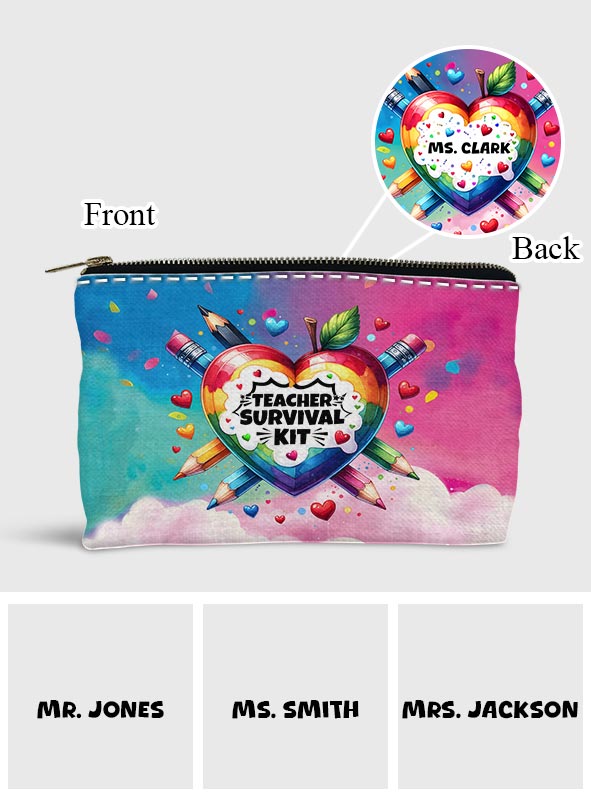 Trousse de survie pour enseignants - Cœur coloré - Pochette personnalisée pour enseignants
