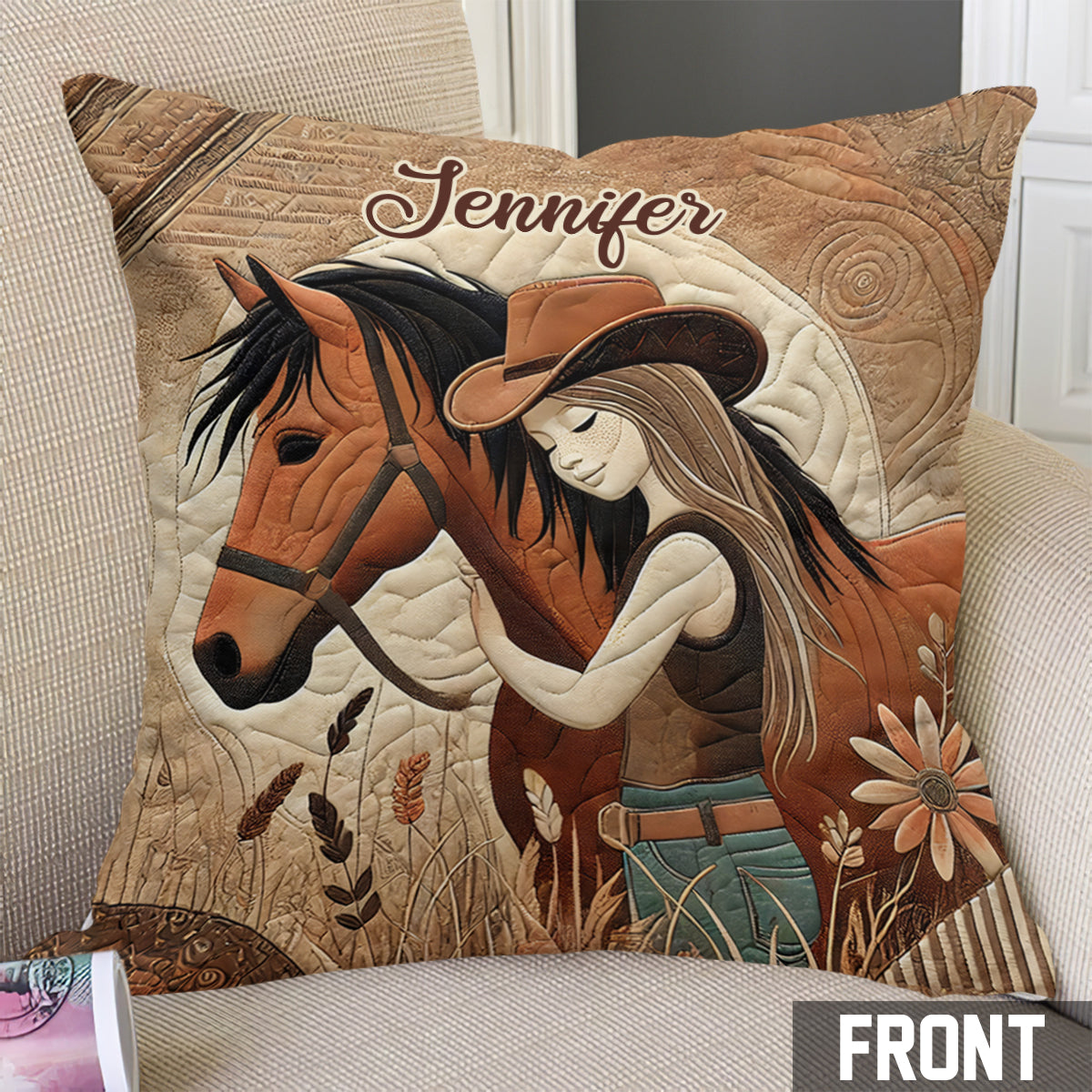 Amoureux des chevaux - Coussin décoratif personnalisé à motif cheval
