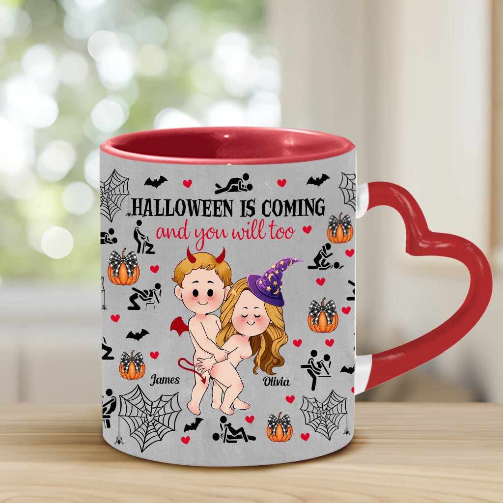 Halloween Is Coming - Personalized Couple Heart Handle Mug