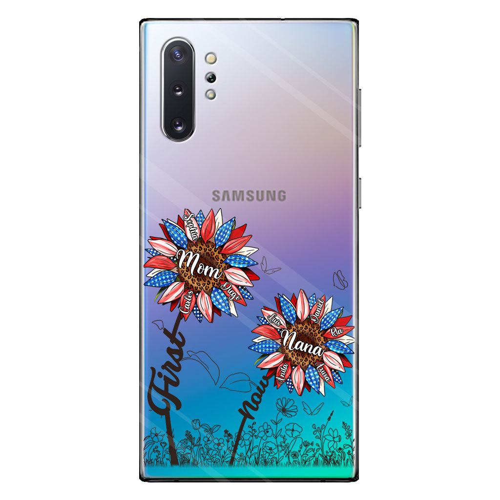 First Mom Now Grandma Sunflower Version - Personalized Grandma Clear Phone Case