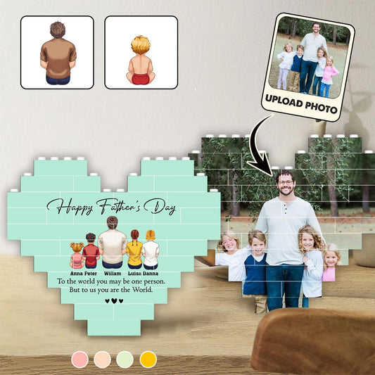 Happy Father's Day Best Dad Ever Back View Man Kids - Personalized Father Heart Building Brick Blocks Printed On Both Sides
