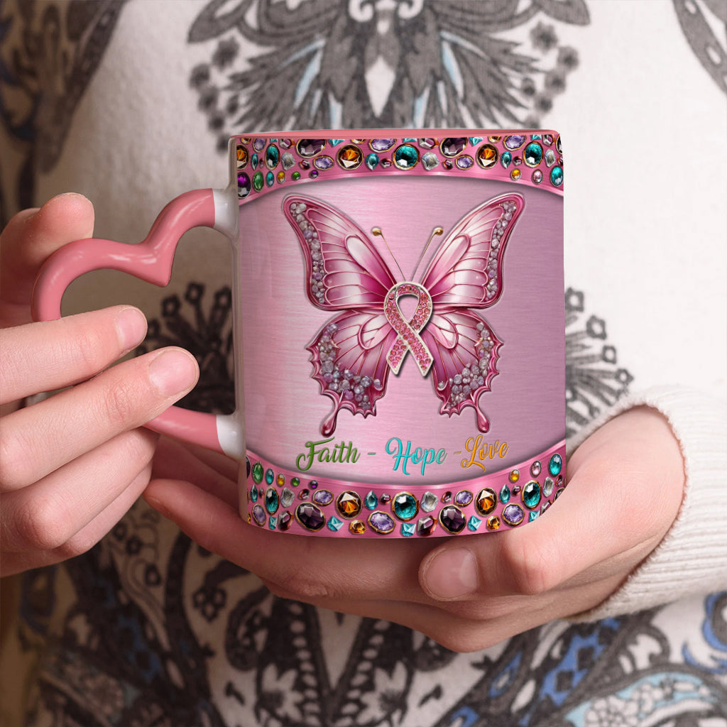 Faith Hope Love - Personalized Breast Cancer Awareness Heart Handle Mug