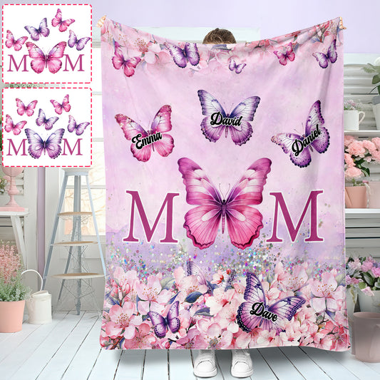 Pink Floral Butterfly - Personalized Mother Blanket