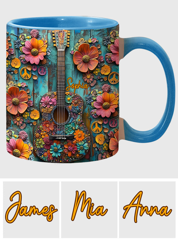 Vintage Hippie Guitar - Personalized Hippie Accent Mug