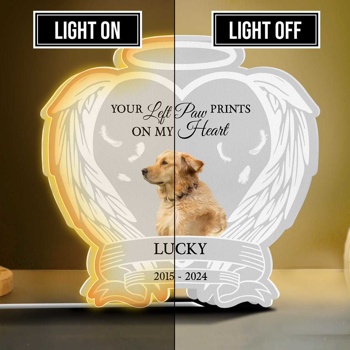 Tu as laissé des empreintes de pattes sur mon cœur - Boîte lumineuse photo personnalisée pour chien