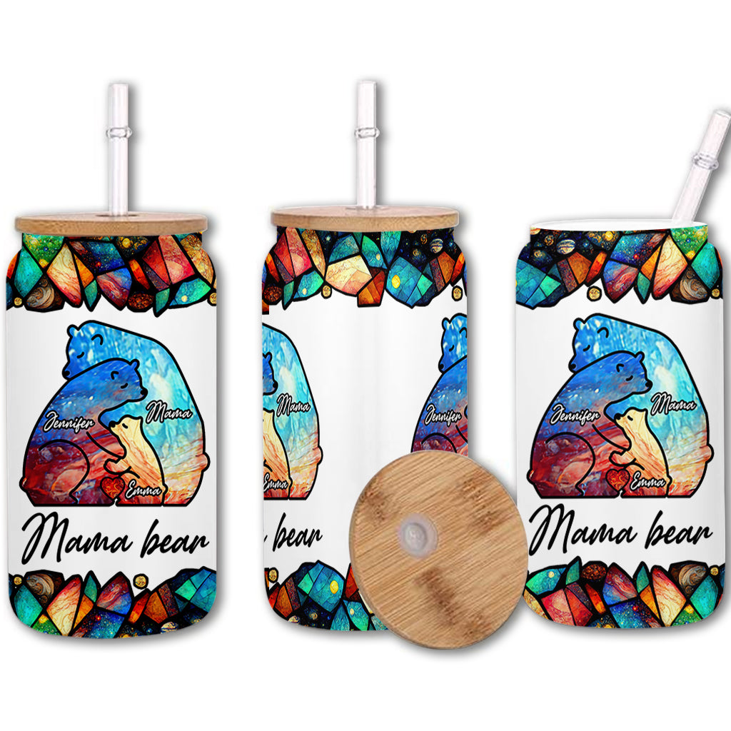 Mama Bear Colorful Stained Glass - Personalized Mother Can Glass