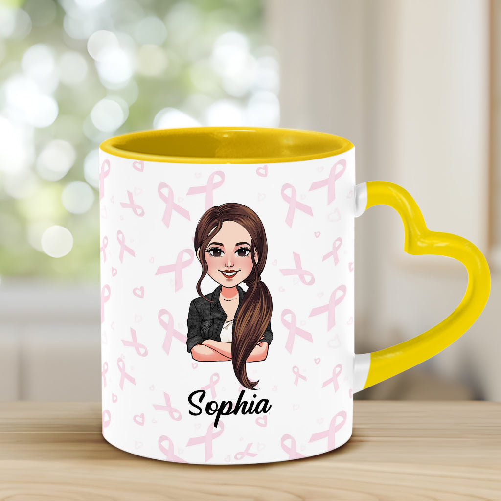 Cher cancer, tu as choisi la mauvaise personne - Mug personnalisé avec anse en forme de cœur pour la sensibilisation au cancer du sein