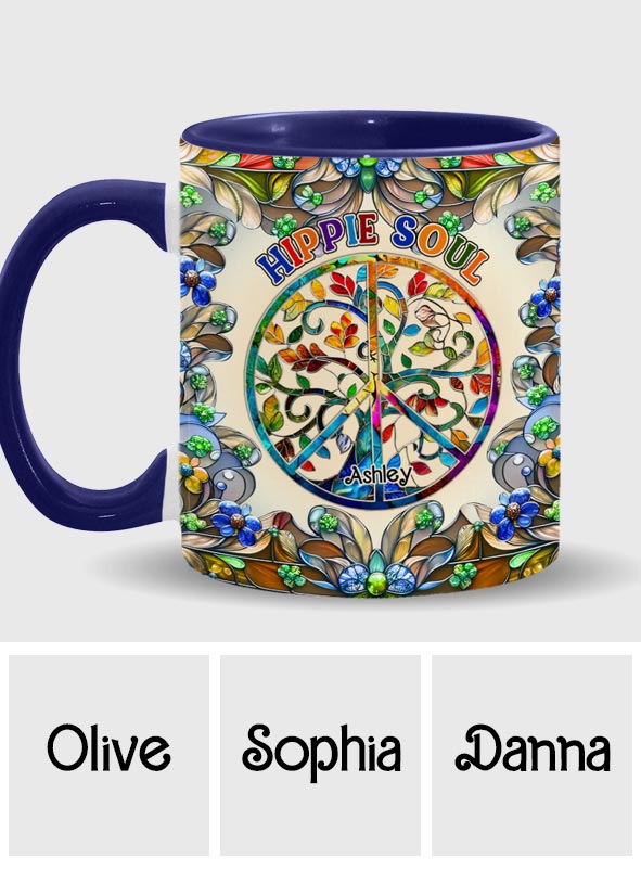 It's A Beautiful World Tree Of Life Peace Sign - Personalized Hippie Accent Mug