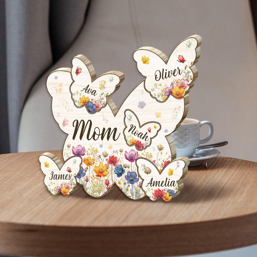 Mom Butterly Wild Flowers - Personalized Mother Shaped Wooden Puzzle