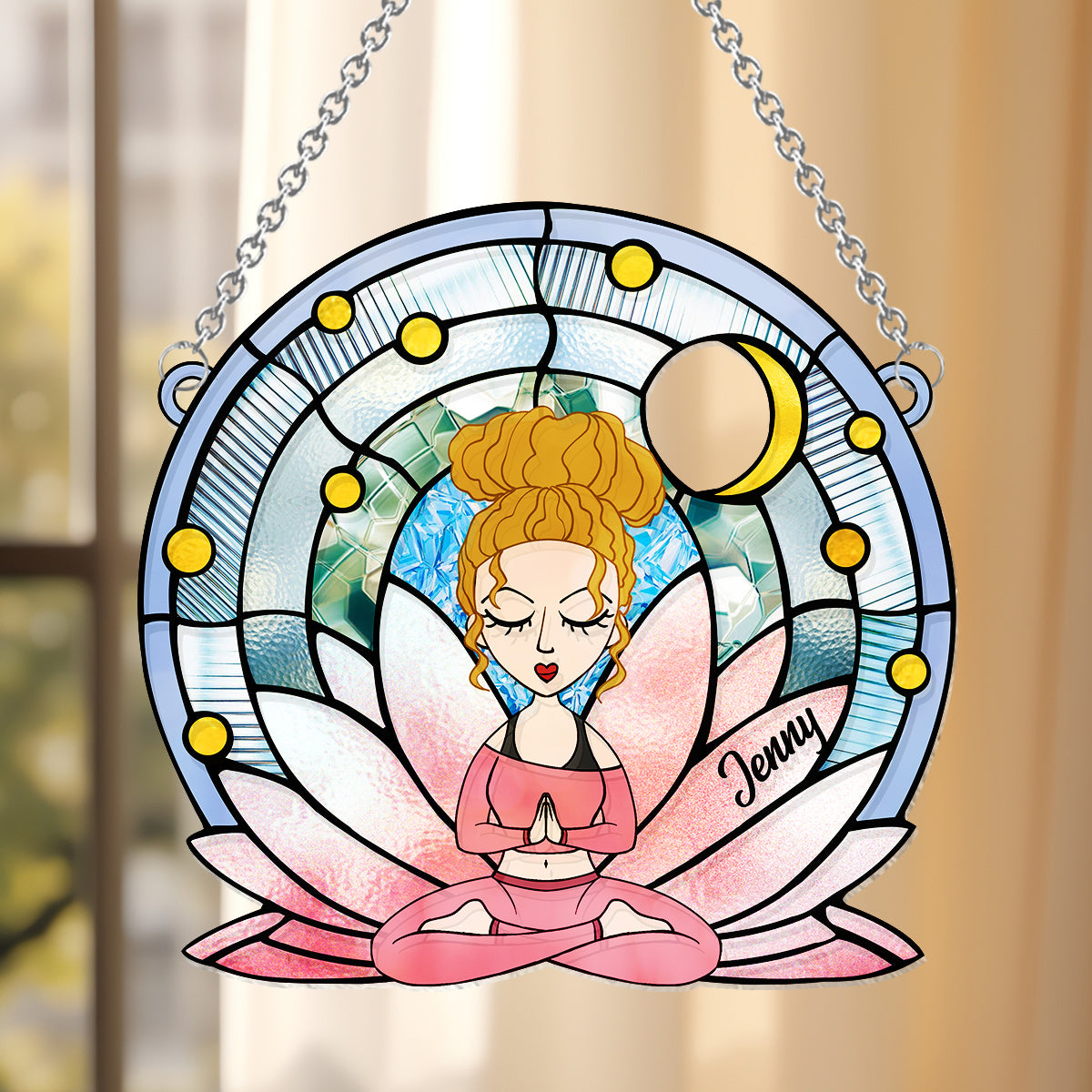 Namaste - Ornement attrape-soleil personnalisé pour fenêtre, inspiré du yoga 