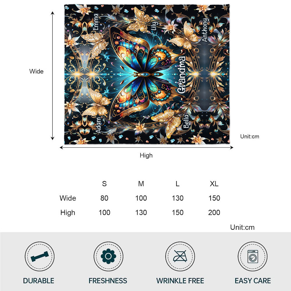 Grandma Life Mom Any Title Stunning Gold Butterfly Version - Personalized Grandma Blanket