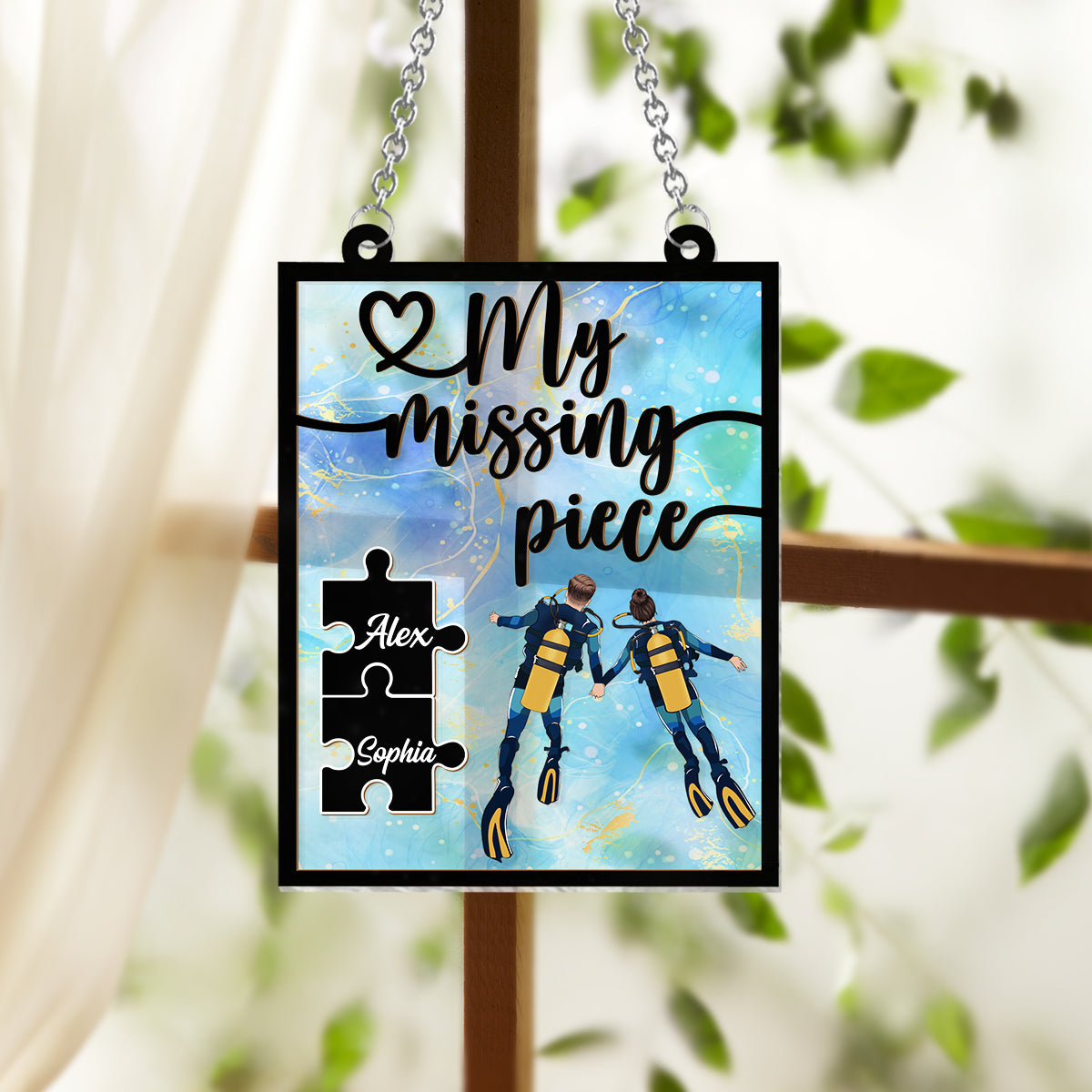 You Are My Missing Piece - Personalized Scuba Diving Window Hanging Suncatcher Ornament