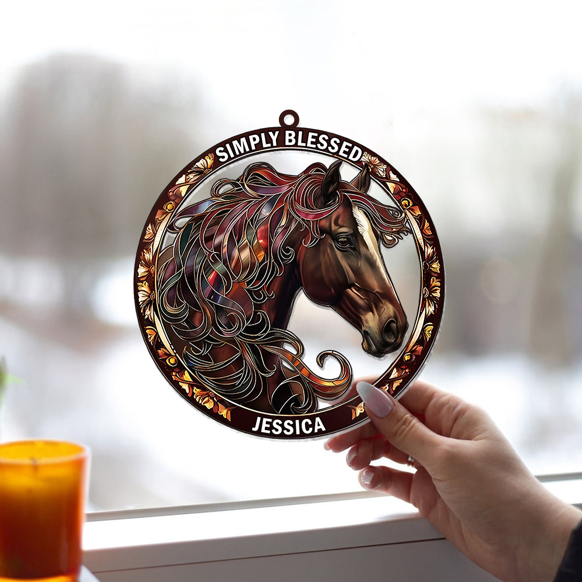 Simply Blessed - Personalized Horse Window Hanging Suncatcher Ornament