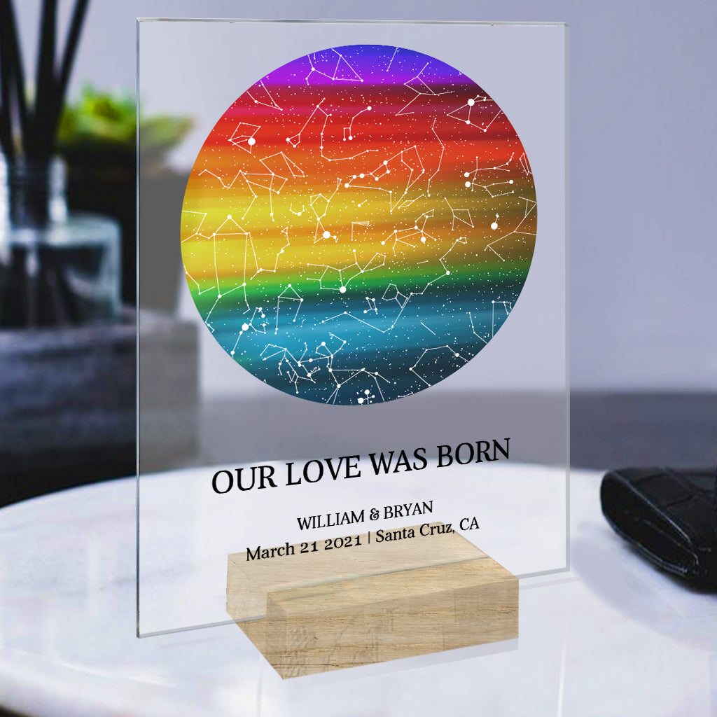 Unsere Liebe wurde geboren – Personalisierte transparente Acrylplakette zur Unterstützung der LGBT-Community