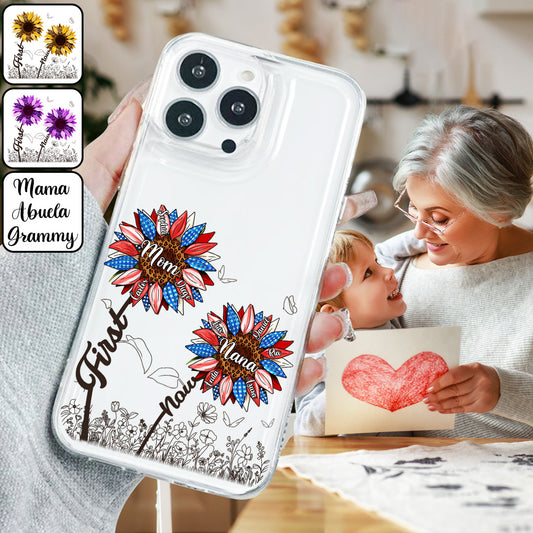 First Mom Now Grandma Sunflower Version - Personalized Grandma Clear Phone Case