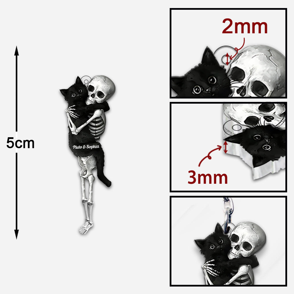 Funny Skeleton & Cat - Personalized Black Cat Custom Shaped Keychain