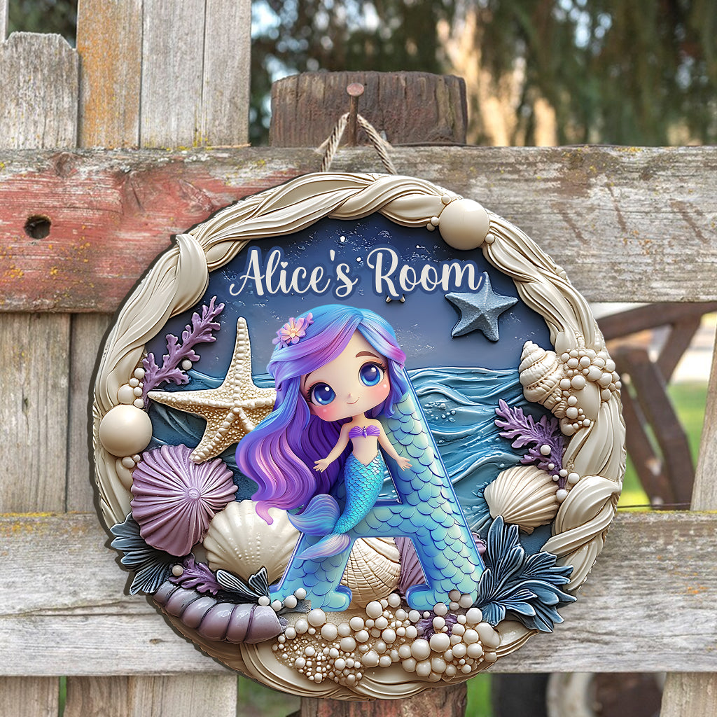 Beautiful Mermaid - Personalized Kid Custom Shaped Wood Sign