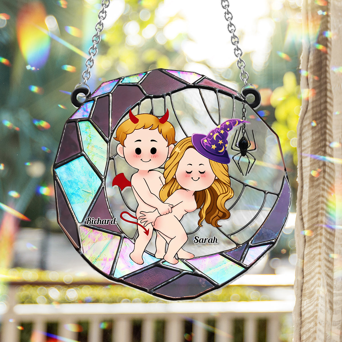 Love You To The Moon - Personalized Couple Window Hanging Suncatcher Ornament