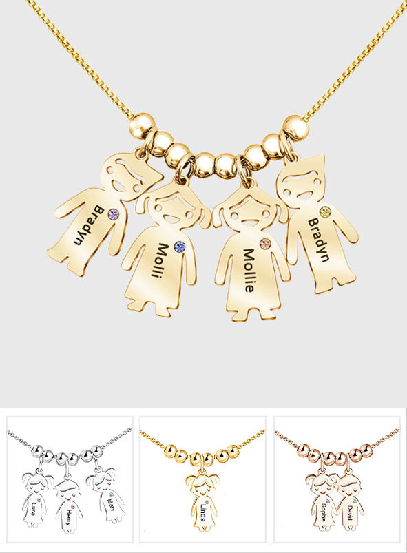 Necklace With Kids Charms Custom Birthstone - Personalized Mother Necklace With Kids Charms