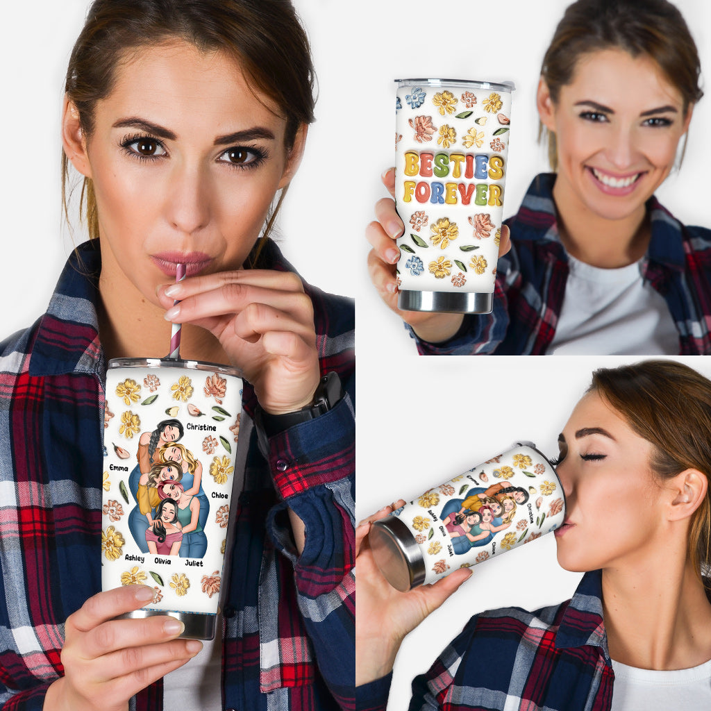 Gobelet personnalisé « Meilleures amies pour toujours » style floral - Gobelet pour meilleures amies