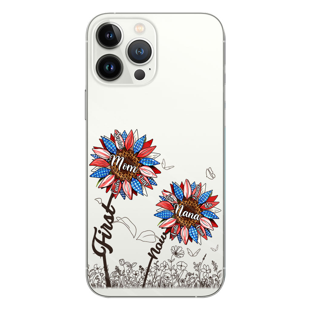 First Mom Now Grandma Sunflower Version - Personalized Grandma Clear Phone Case