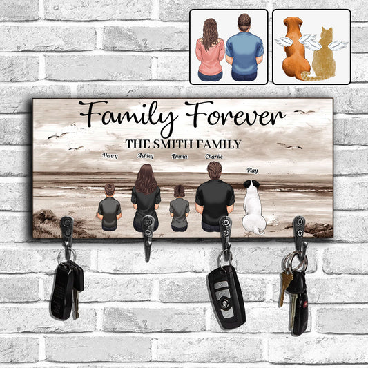 Family Forever Beach Landscape Vintage Version - Personalized Family Key Rack