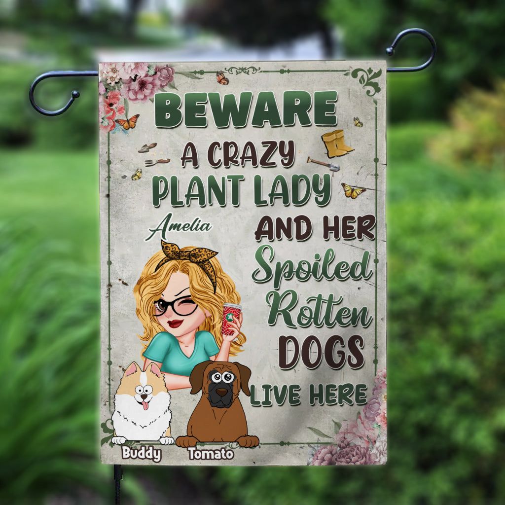 Crazy Plant Lady And Her Dogs - Personalized Gardening Garden Flag