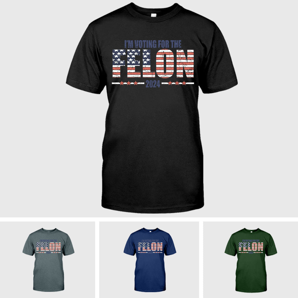 Ich wähle den Verbrecher – T-Shirt, MAGA 2024 – T-Shirt, Politischer Humor 2024 – T-Shirt, Wahlkampf-Trump-Shirt mit amerikanischer Flagge