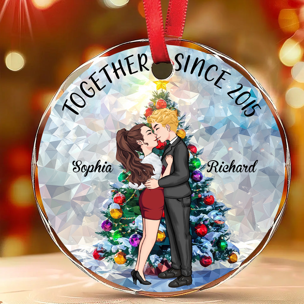 Together For Years - Personalized Couple Round Shaped Glass Ornament