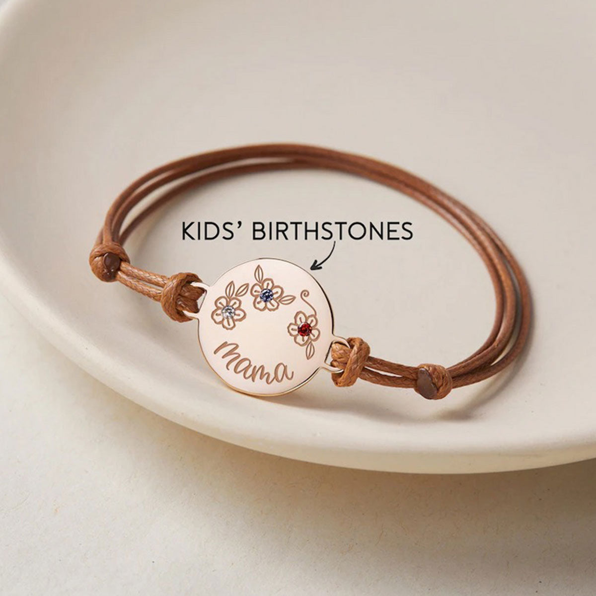 Round Pendant Bracelet With Birth Stones - Personalized Mother Round Pendant Bracelet