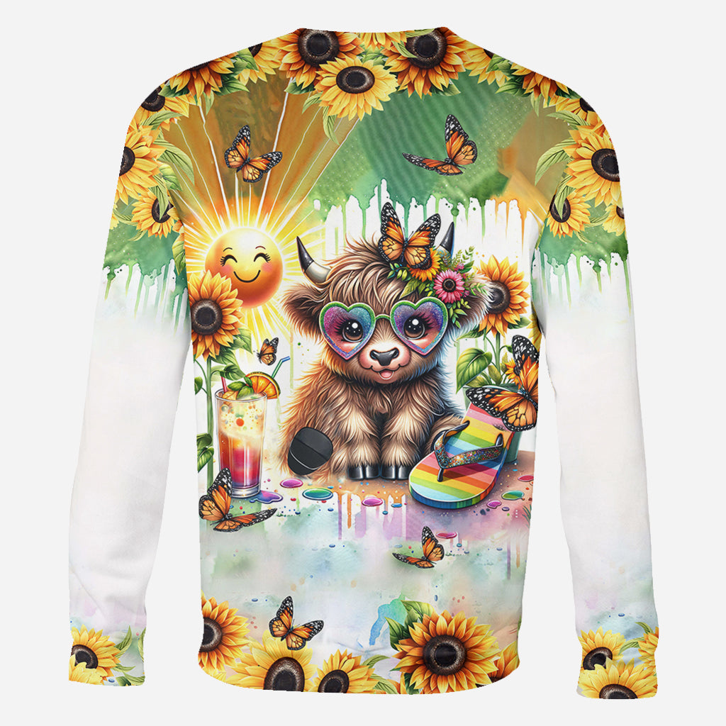 Love Being Called Grandma Highland Cow Summer Vibes - Personalized All Over Shirt