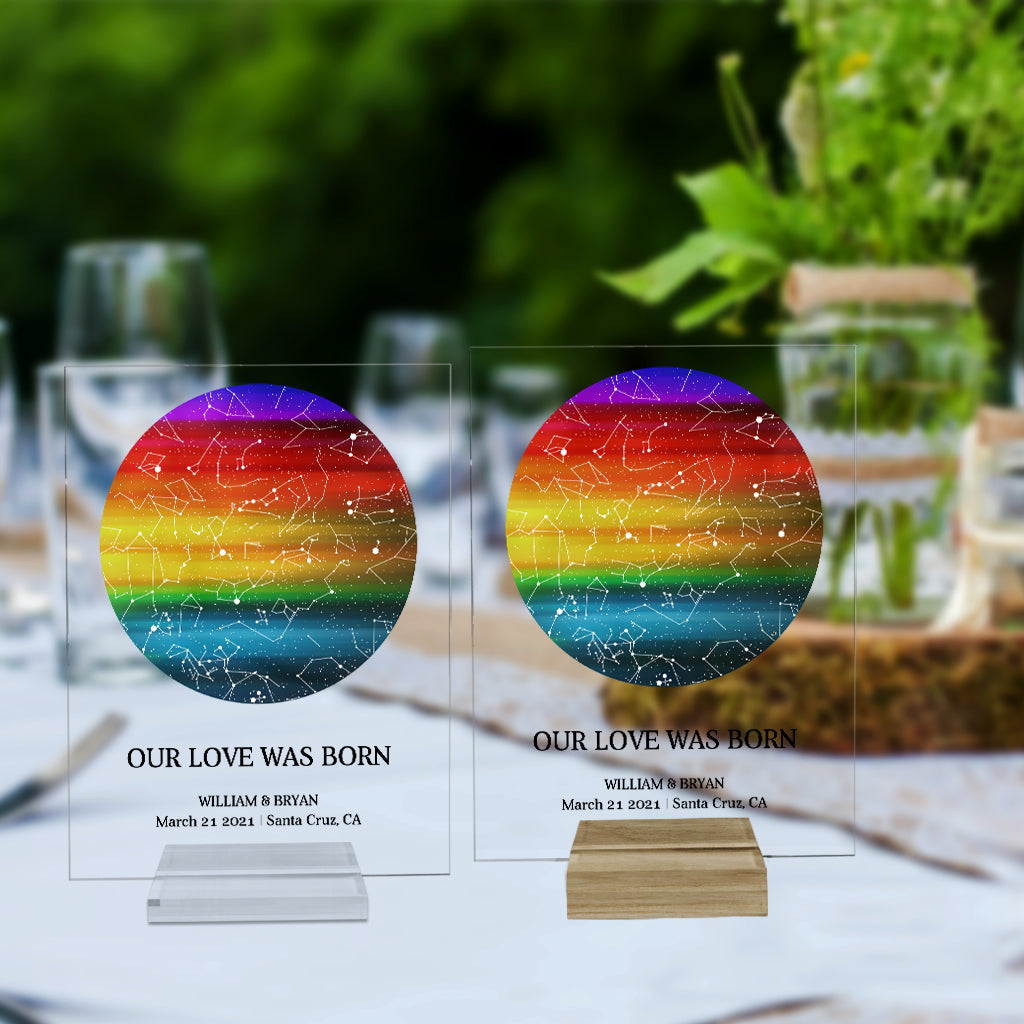 Unsere Liebe wurde geboren – Personalisierte transparente Acrylplakette zur Unterstützung der LGBT-Community