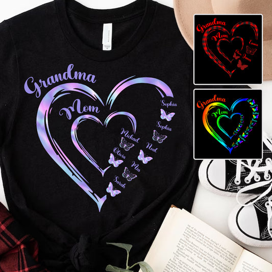 Erst Mama, jetzt Oma – Schmetterlingsversion – Personalisiertes Oma-T-Shirt und Hoodie