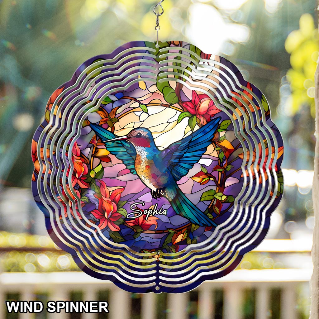 Stained Glass Hummingbird - Personalized Hummingbird Wind Spinner