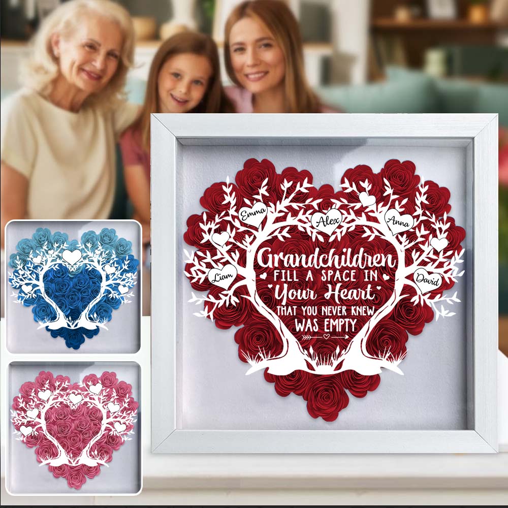 Enkelkinder füllen einen Platz in deinem Herzen – personalisierte Blumen-Schattenbox für Oma