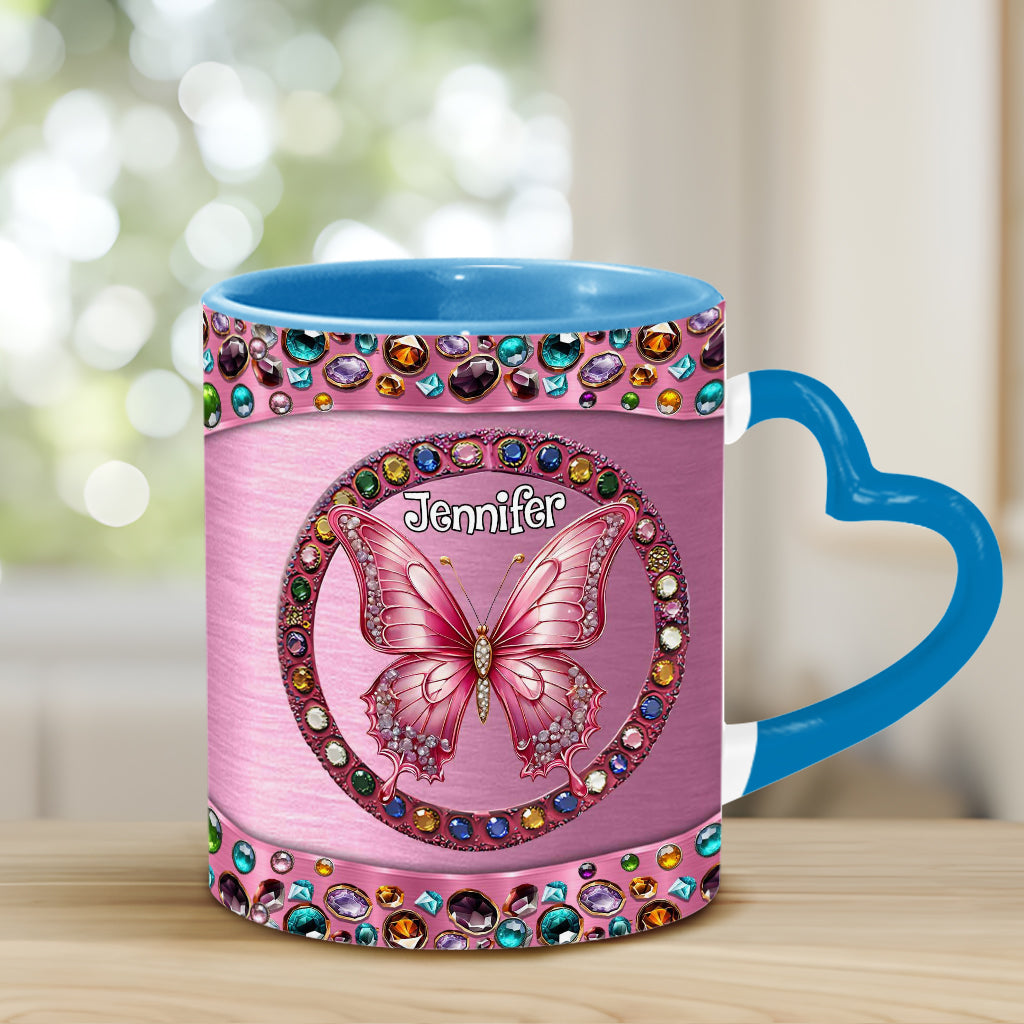 Beautiful Pink - Personalized Butterfly Heart Handle Mug