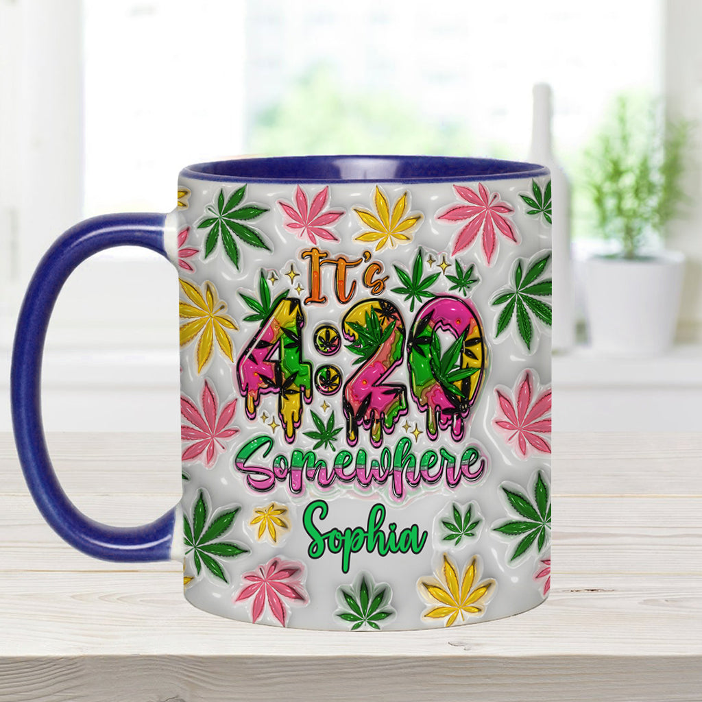 Irgendwo ist es 4:20 Uhr – Personalisierte Tasse mit Cannabis-Motiv