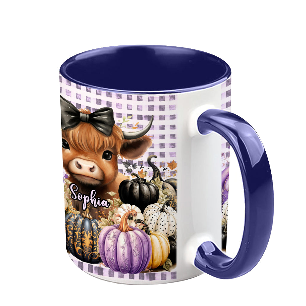 Cute Baby Highland Cow Fall Pumpkins - Personalized Accent Mug