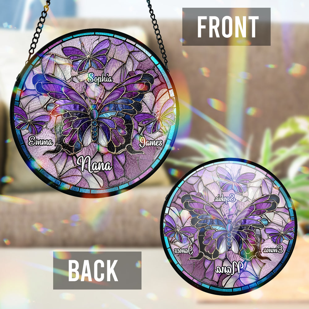 Nana Beautiful Butterfly Any Title - Personalized Grandma Stained Glass Suncatcher