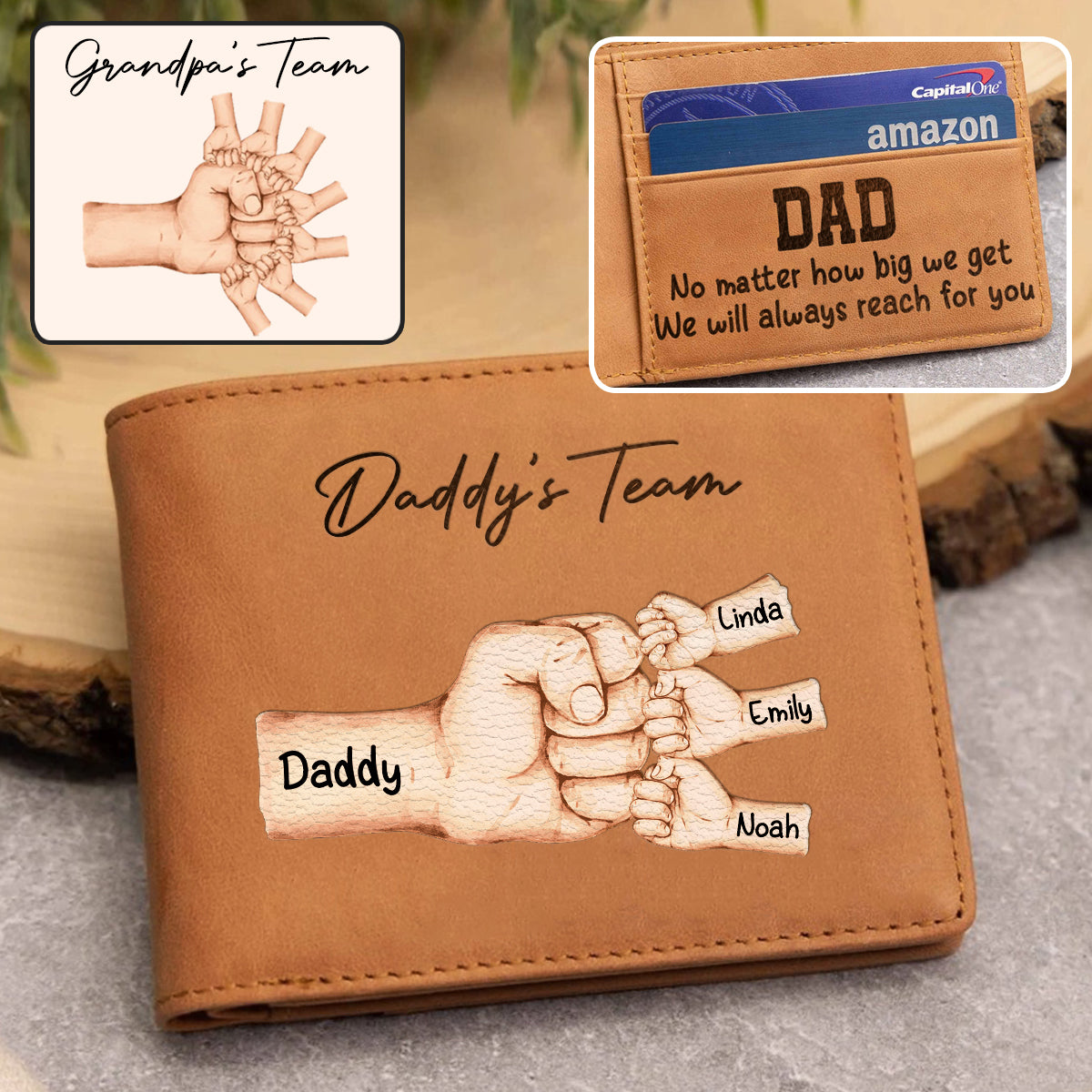 Together We're A Team - Personalized Father Leather Wallet