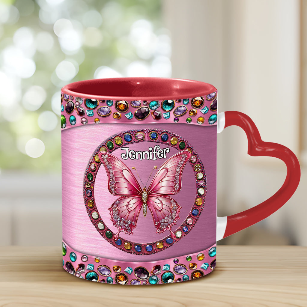 Beautiful Pink - Personalized Butterfly Heart Handle Mug