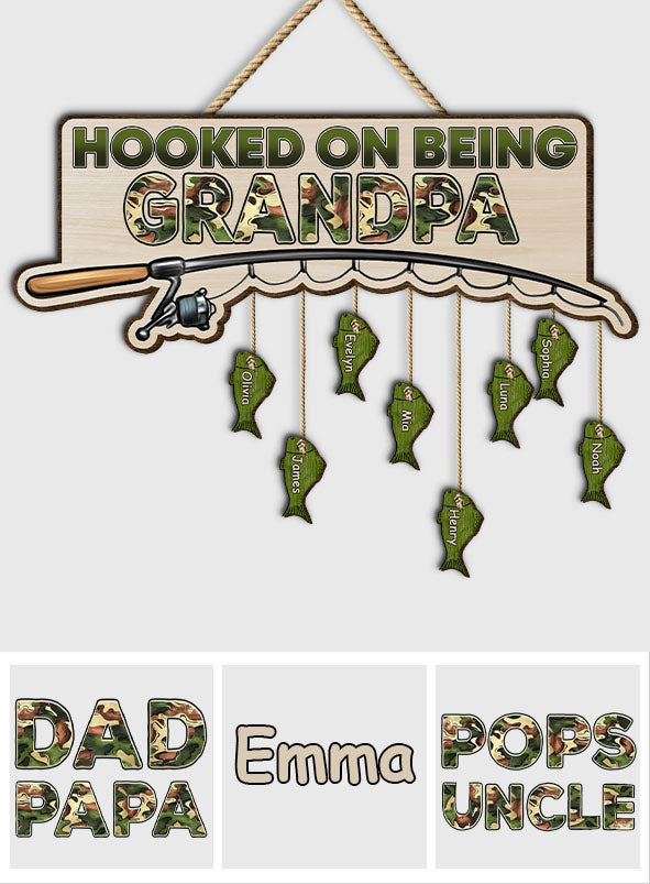 Hooked On Being Dad/ Grandpa... - Personalized Fishing Pallet Wood Sign