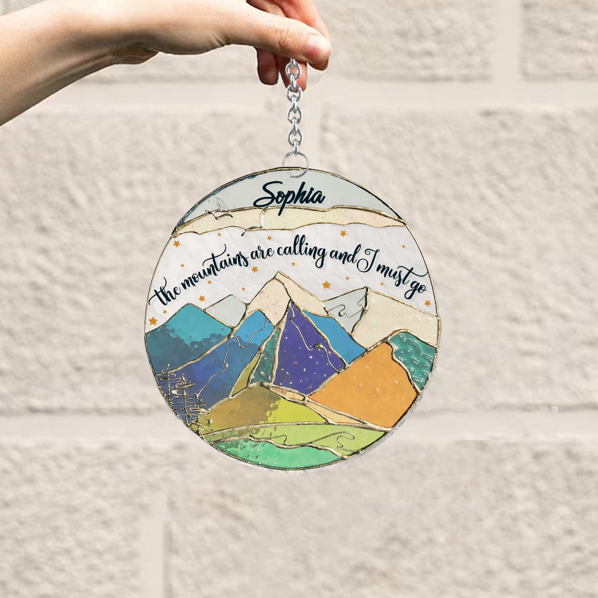 The Mountains Are Calling And I Must Go - Personalized Hiking Window Hanging Suncatcher Ornament