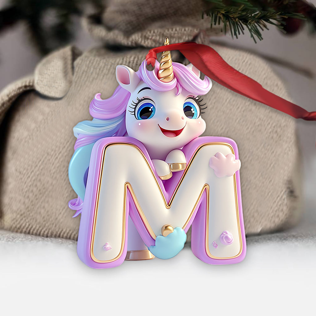 Cute Unicorn Letter Ornament - Personalized Kid Ornament