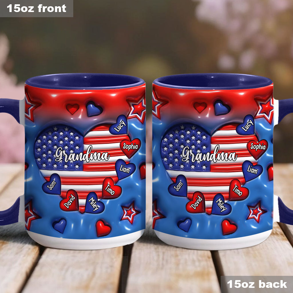 Grandma & Grandkids Puff Heart Flag - Personalized Grandma Accent Mug